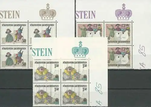 LIECHTENSTEIN 1985 Mi-Nr. 887/89 Eckrand-Viererblocks ** MNH