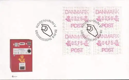 DÄNEMARK 1990 Mi-Nr. ATM 1 Satz 1 Automatenmarken FDC