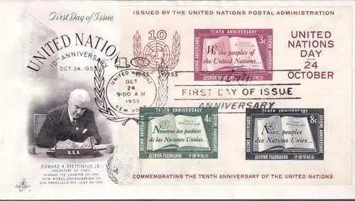 UNO NEW YORK 1955 Mi-Nr. Block 1 FDC