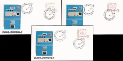 1984 Mi-Nr. ATM 1 Satz 1 auf 3 FDC Sonderstempel Int. Brfm Messe Essen