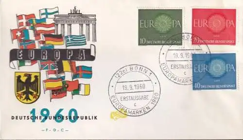 DEUTSCHLAND 1960 Mi-Nr. 337/39 CEPT FDC