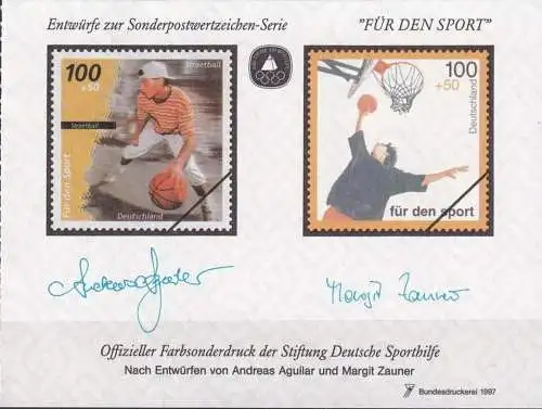 DEUTSCHLAND 1997 Farbsonderdruck der Entwürfe "Für den Sport"