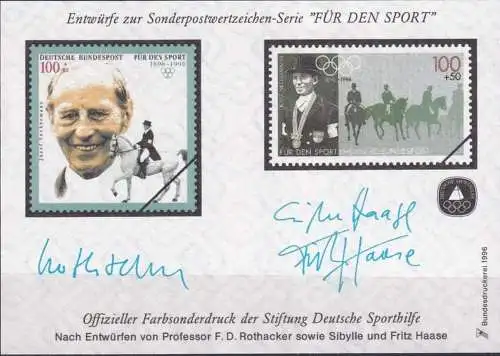 DEUTSCHLAND 1996 Farbsonderdruck der Entwürfe "Für den Sport"