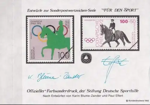 DEUTSCHLAND 1992 Farbsonderdruck der Entwürfe "Für den Sport"