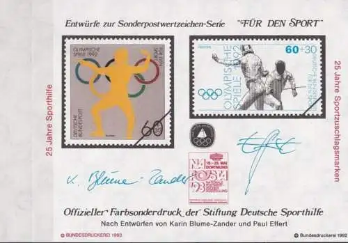 DEUTSCHLAND 1992 Farbsonderdruck der Entwürfe "Für den Sport"