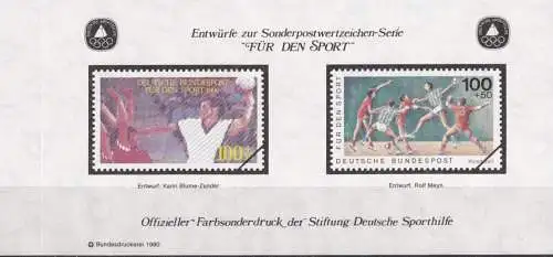 DEUTSCHLAND 1990 Farbsonderdruck der Entwürfe "Für den Sport"