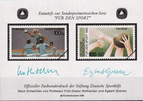 DEUTSCHLAND 1990 Farbsonderdruck der Entwürfe "Für den Sport"