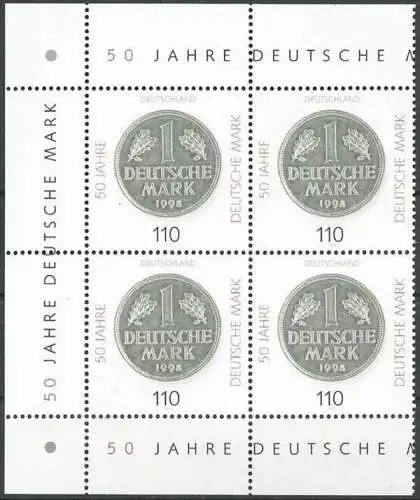 DEUTSCHLAND 1998 Mi-Nr. 1996 Viererblock ** MNH