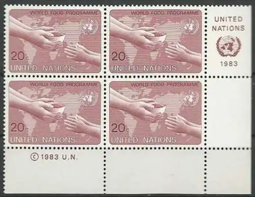 UNO NEW YORK 1983 Mi-Nr. 419 Eckrand-Viererblock ** MNH