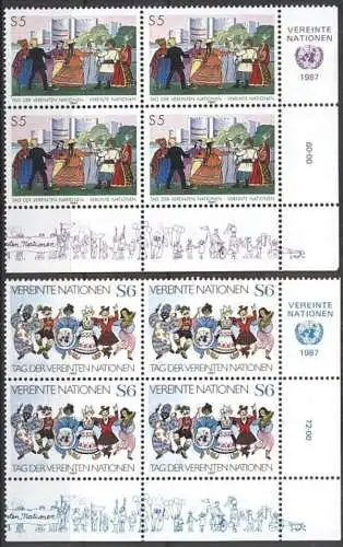 UNO WIEN 1987 Mi-Nr. 75/76 Eckrand-Viererblocks ** MNH