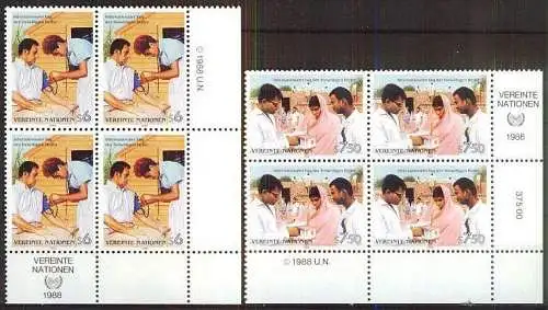 UNO WIEN 1988 Mi-Nr. 83/84 Eckrand-Viererblocks ** MNH