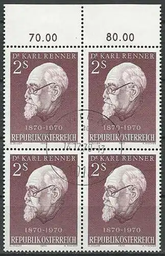 ÖSTERREICH 1970 Mi-Nr. 1351 Viererblock o used - ABO-Ware