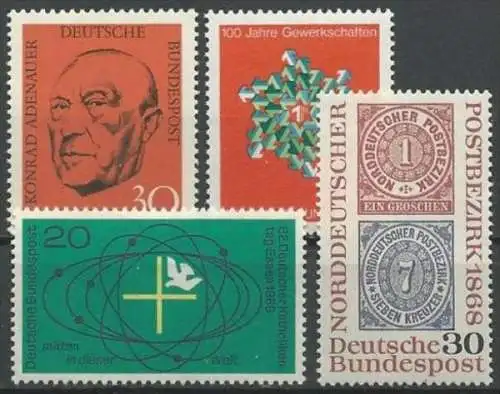 DEUTSCHLAND 1968 Mi-Nr. 567 + 568 + 569 + 570 ** MNH