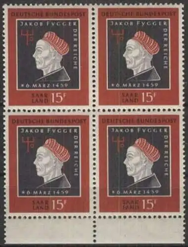 SAARLAND 1959 Mi-Nr. 445 Viererblock ** MNH