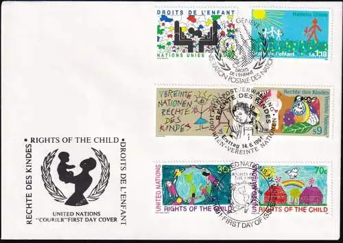 UNO NEW YORK - WIEN - GENF 1991 TRIO-FDC Rechte des Kindes