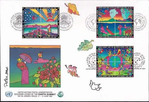 UNO NEW YORK - WIEN - GENF 1992 TRIO-FDC Umweltgipfel 1992