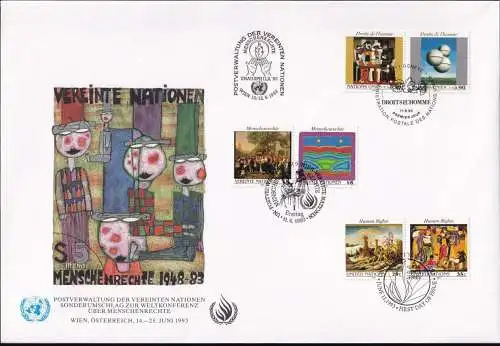 UNO NEW YORK - WIEN - GENF 1993 TRIO-FDC Menschenrechte