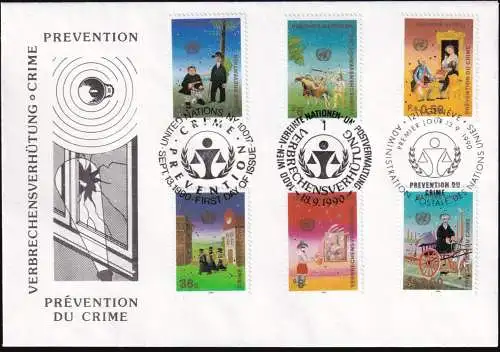 UNO NEW YORK - WIEN - GENF 1990 TRIO-FDC Verbrechensverhütung