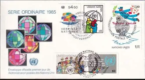 UNO NEW YORK - WIEN - GENF 1985 TRIO-FDC Dauerserie