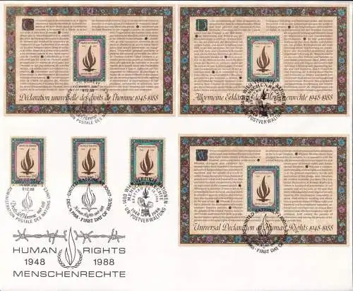 UNO NEW YORK - WIEN - GENF 1988 TRIO-FDC Menschenrechte