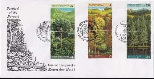 UNO NEW YORK - WIEN - GENF 1988 TRIO-FDC Rettet den Wald