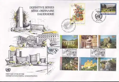 UNO NEW YORK - WIEN - GENF 2002 TRIO-FDC Dauerserien