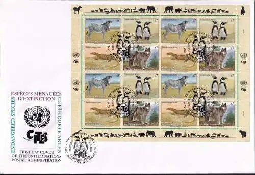 UNO WIEN 1993 Mi-Nr. 143/46 FDC Kleinbogen gefährdete Arten