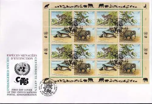 UNO WIEN 1994 Mi-Nr. 162/65 FDC Kleinbogen gefährdete Arten