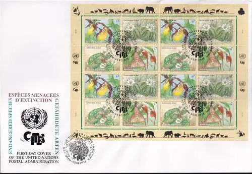 UNO WIEN 1996 Mi-Nr. 205/08 FDC Kleinbogen gefährdete Arten