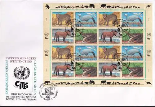 UNO WIEN 1997 Mi-Nr. 222/25 FDC Kleinbogen gefährdete Arten