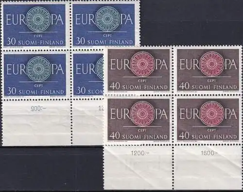 FINNLAND 1960 Mi-Nr. 525/26 ** MNH Unterrand Viererblocks