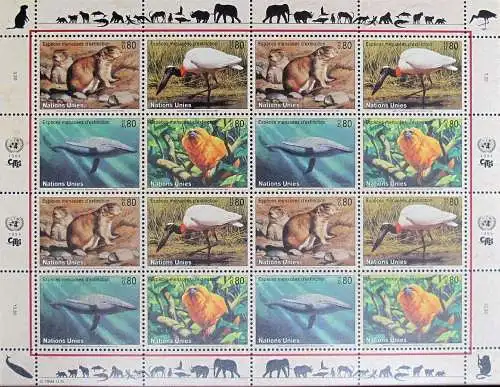 UNO GENF 1994 Mi-Nr. 245/48 Kleinbogen gefährdete Arten ** MNH