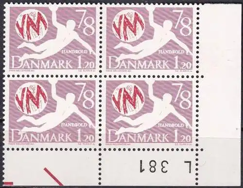 DÄNEMARK 1978 Mi-Nr. 655 ** MNH Eckrand-Viererblock L381