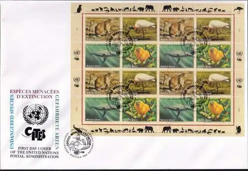 UNO GENF 1994 Mi-Nr. 245/48 FDC Kleinbogen Gefährdete Arten