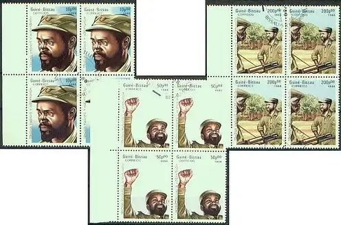 Guinea-Bissau  Nr 951 - 953 (4-er Blocks) Eckstempel/Wellenstempel