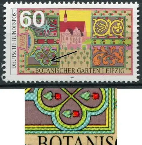 BRD Nr.1622    ** mint    (4716) Grüner Fleck rechts neben Baum über AN von BOTANISCHER / f6A (Jahr:1992)