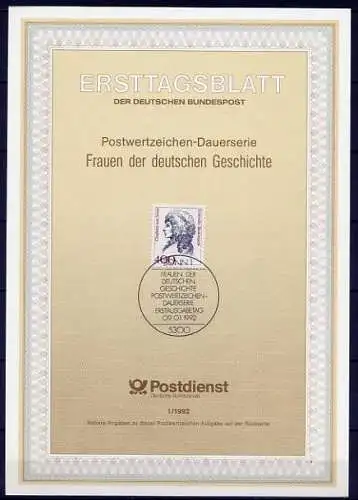 BRD Nr.1582 Ersttagsblatt ETB 1/1992        (005) Freimarken Frauen