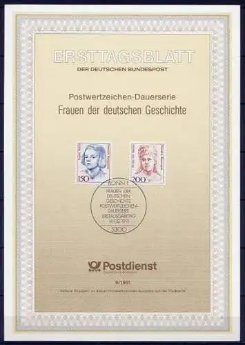 BRD Nr.1497/8 Ersttagsblatt ETB 9/1991        (002) Freimarken Frauen