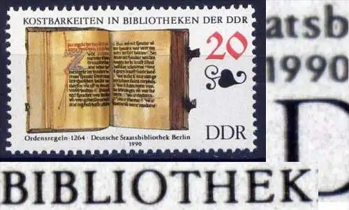 (13023) DDR Nr.3340       ** postfrisch / Doppeldruck/ Schmitzdruck der Farbe Schwarz?