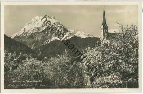 Frühling im Unter-Engadin - Kirche von Schuls und Piz Pisoc - Foto-Ansichtskarte - Wehrliverlag Kilchberg