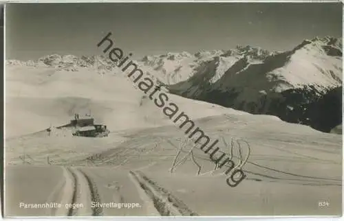 Parsennhütte gegen Silvrettagruppe - Foto-Ansichtskarte - Verlag Frobenius AG Karl Essig Basel