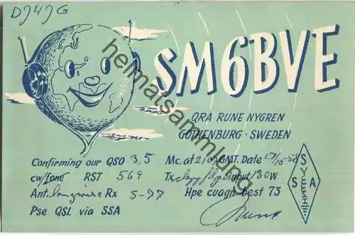 QSL - Funkkarte - SM5BVE - Sweden - Gothenburg - 1958