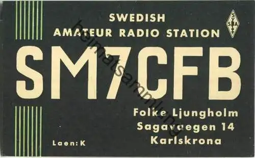 QSL - Funkkarte - SM7CFB - Sweden - Karlskrona - 1958