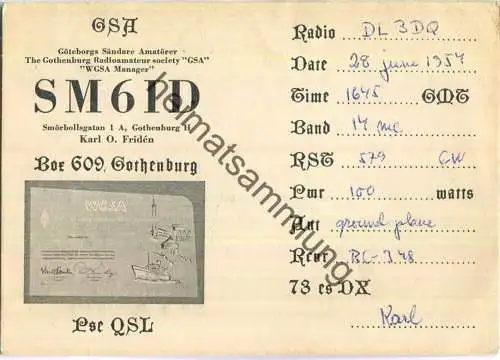 QSL - Funkkarte - SM6ID - Sweden - Gothenburg - 1954