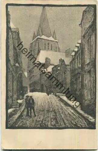 Vervins - Kirchenstrasse mit Kirche - Künstlerkarte Karl Lotze