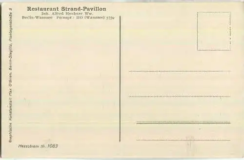 Blick auf den Wannsee - Restaurant Strand-Pavillon - Inhaber Alfred Heubner Wwe. - Verlag Max O'Brien Berlin