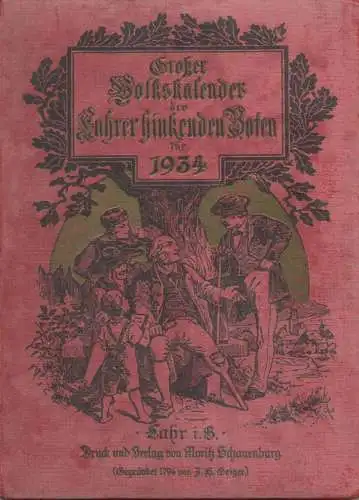 Deutschland - Großer Volkskalender des Lahrer hinkenden Boten für 1934 - 180 Seiten - Kalender - Trächtigkeits- und Brüt