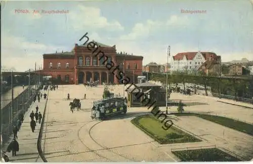 Posen - Poznan - Hauptbahnhof und Bahnpostamt - Strassenbahn