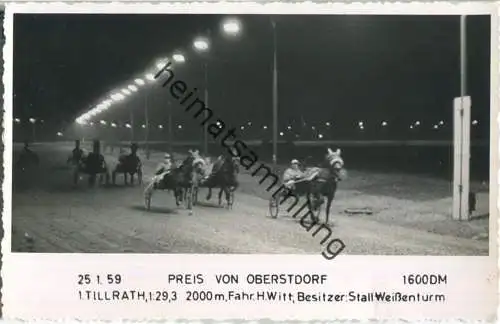 Trabrennen - Preis von Oberstdorf - Tillrath - Fahrer Heinz Witt - Besitzer Stall Weissenturm - Foto-AK 21.01.1959