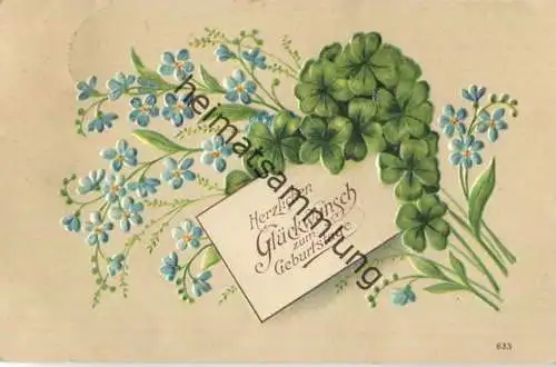 Geburtstag - Klee - Vergissmeinnicht - Prägedruck gel. 1908